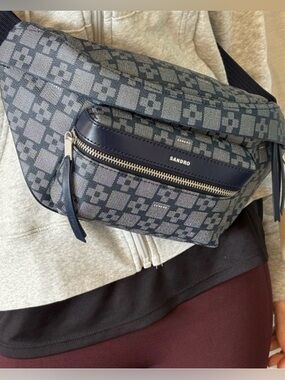 Sandro Paris Blue Monogram Coated Canvas Belt Bag NWT Unisex